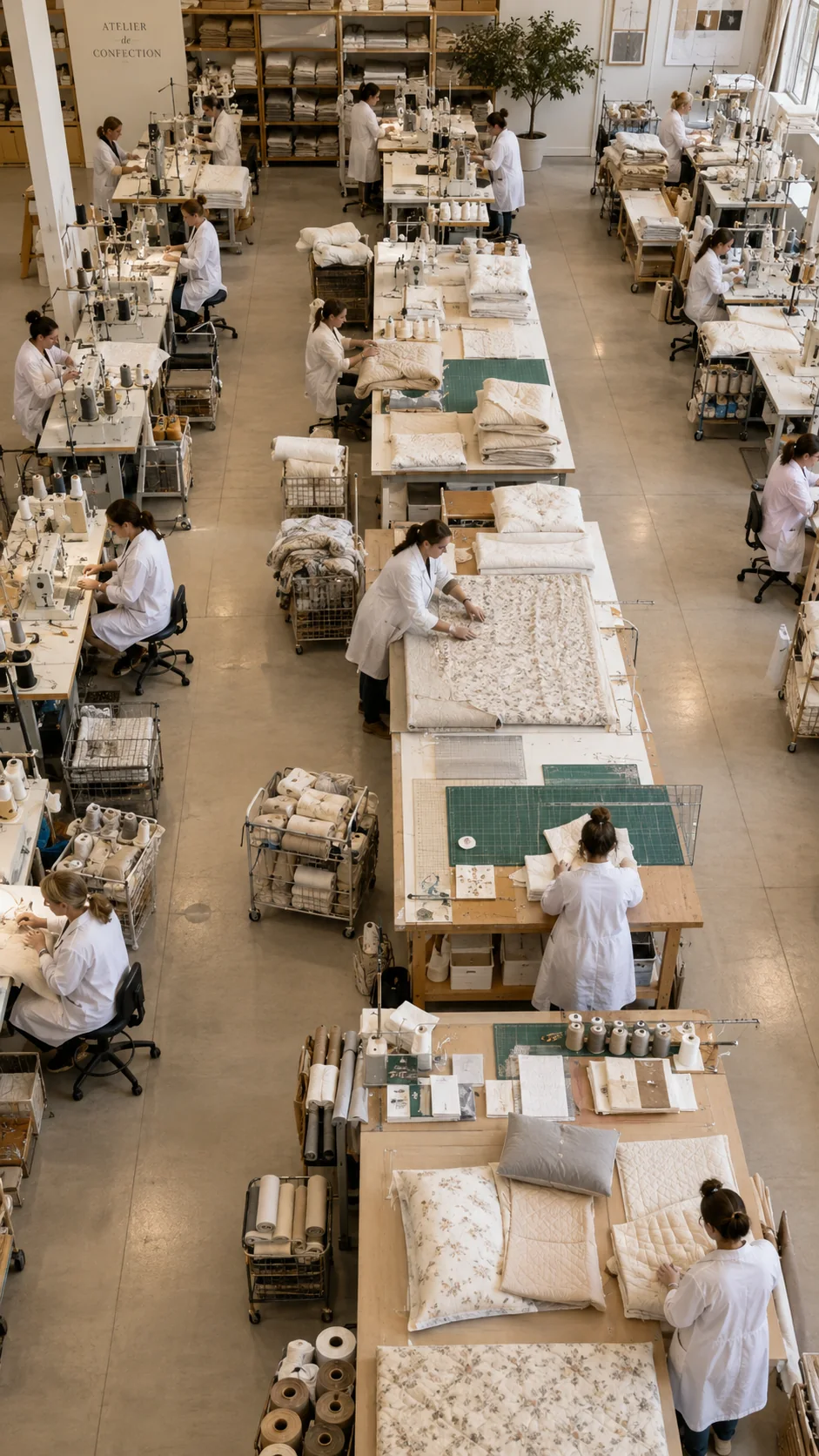 Atelier di confezione con linee di produzione tessile