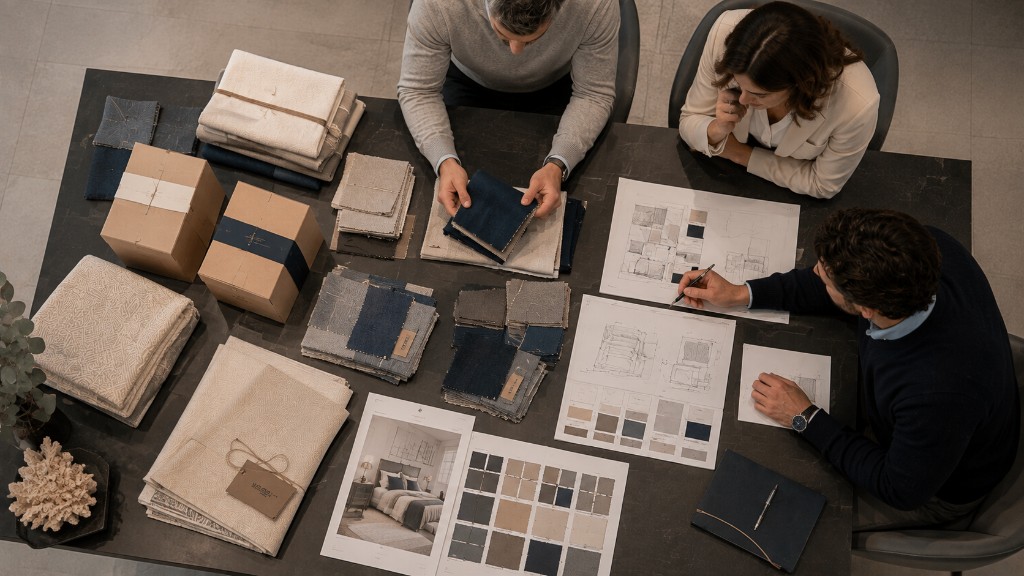 Team al lavoro su materiali e campionature retail
